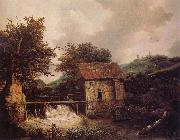 Jacob van Ruisdael Two Watermills and an open Sluice near Singraven Spain oil painting artist
